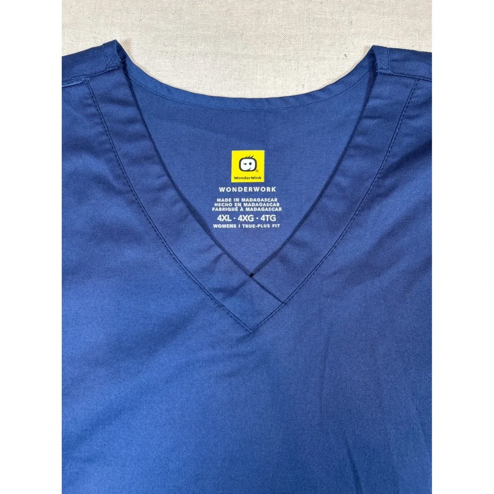 WonderWink WonderWork Womens 4XL Navy Blue V-Neck Scrub Top Style 101 Plus Size - Picture 1 of 8